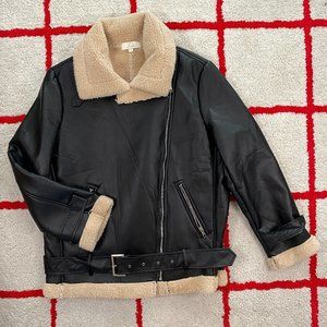 JCL Paris Faux Leather Sherpa Moto Jacket